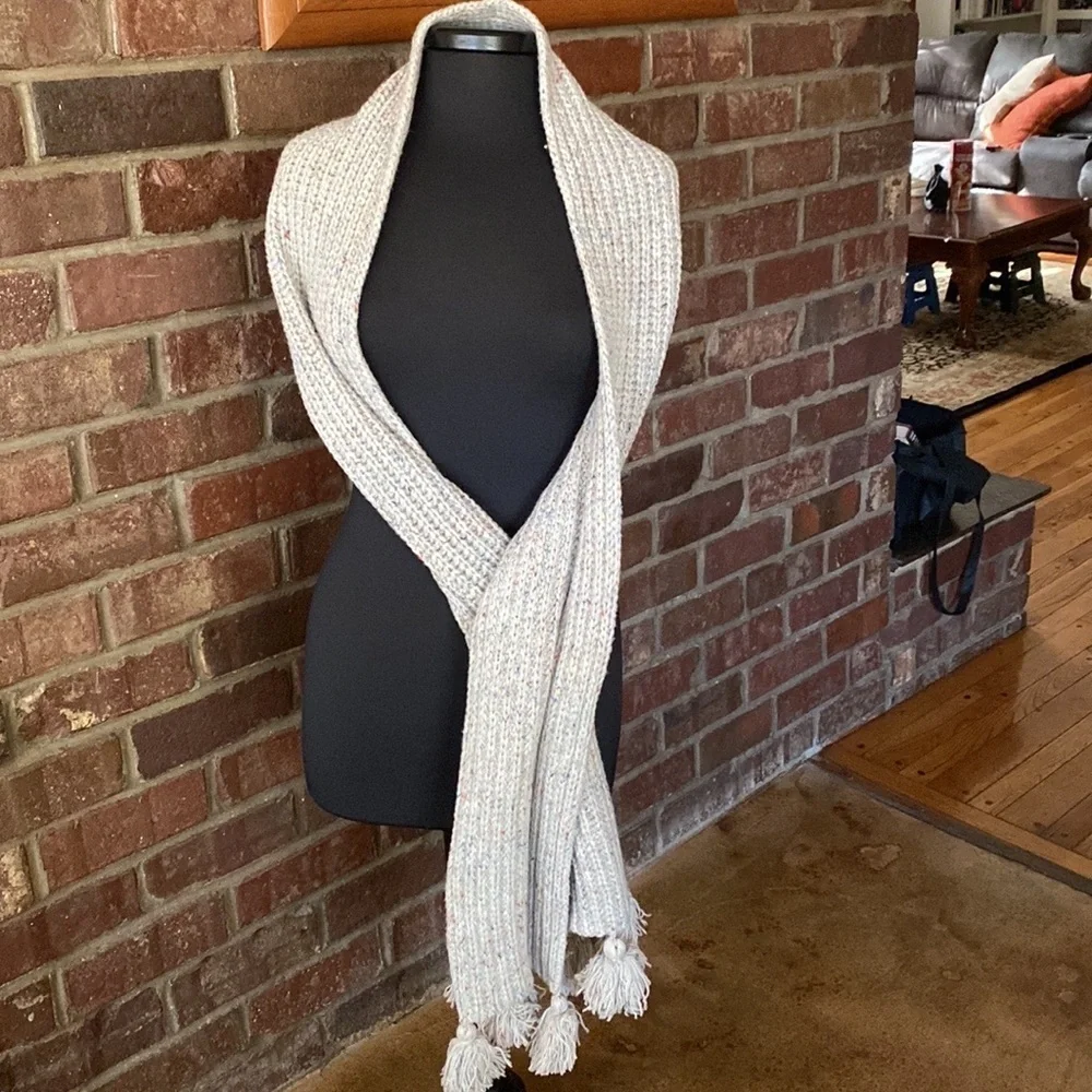 J. Crew grey multicolored wide woven wool knit sweater scarf‎ wrap